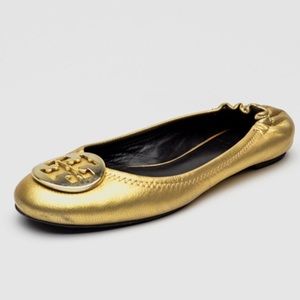Tory Burch Reva flat in metallic gold